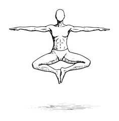 levitating person in lotus yoga pose sketch meditation concept