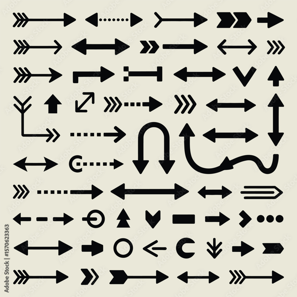 Poster a comprehensive collection of black arrow icons diverse styles and directions for design projects va