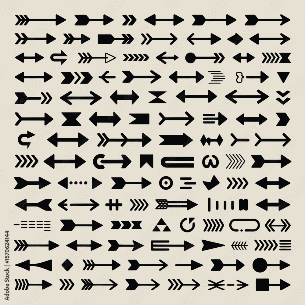 Poster a large collection of black arrow graphics on a beige background various styles and directions of ar