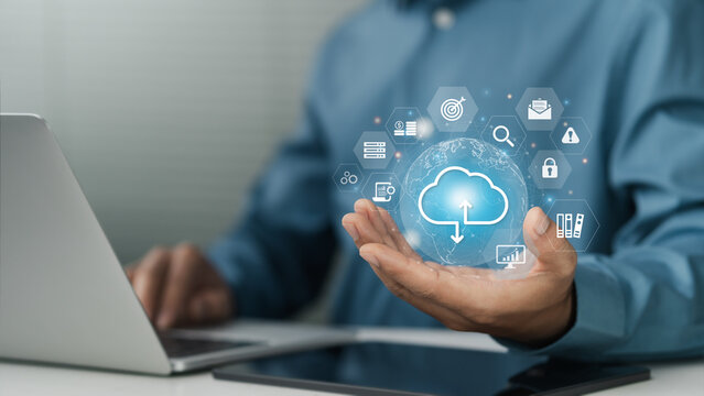 Cloud data management. Business Database and Backup Technologies, representing cloud based storage, digital business innovation and scalable Storage Solutions for Modern Connectivity