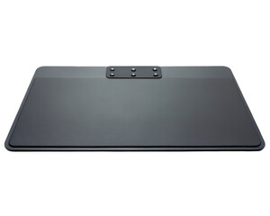 Black rectangular anti-fatigue floor mat for standing desks on a transparent background