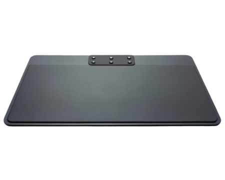 Black rectangular anti-fatigue floor mat for standing desks on a transparent background