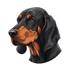 Black And Tan Coonhound Head Illustration Realistic Hunting Dog Face Drawing Clipart Isolated Transparent PNG Image