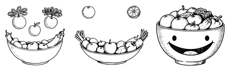step by step happy fruit bowl vector illustration