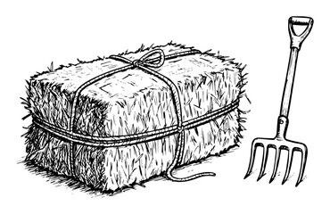 hay bale and pitchfork farm vector illustration © Kaz