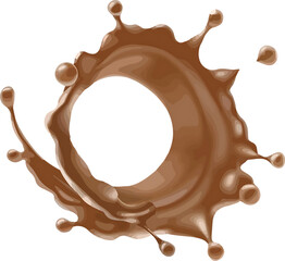 Dynamic Chocolate Splash in a Circular Pattern. PNG Transparent Background