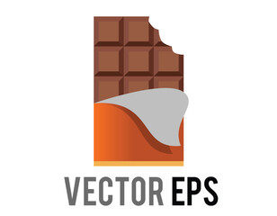 Brown block of dark chocolate bar icon with orange packaging