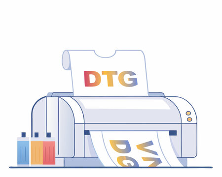 Digital direct to garment dtg printing process illustration showing t shirt and printed paper