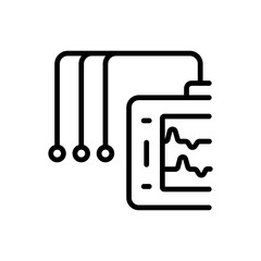 Cardiogram monitoring outline icon. Holter monitoring system. Heart beats symbol on screen. Cardiogram sign on white background. Vector simple illustration.