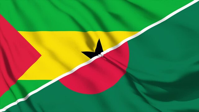 waving merged flags animation of bangladesh and sao tomo and principe
