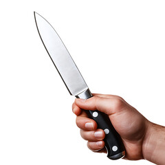 Hand holding a knife isolated on a transparent background