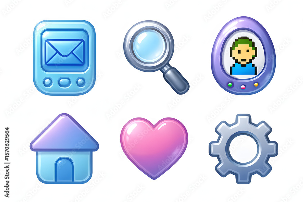 Fototapete interface icons: a collection of vibrant, stylized interface icons. each icon is rendered with a glo