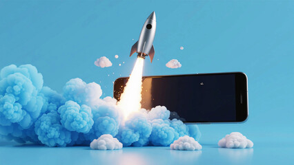 Mobile App Launch Rocket-Powered Success, Innovative Technology
