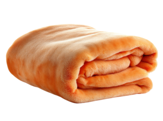 Soft orange plush fleece blanket folded cozy warm home decor, Isolated On White, Png, Transparent Background