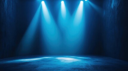 Illuminate Stage, Focus Beams Shine On An Empty Space with Blue Color Theme