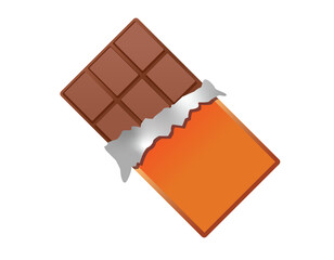 Brown block of dark chocolate bar icon with orange packaging