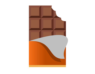 Brown block of dark chocolate bar icon with orange packaging