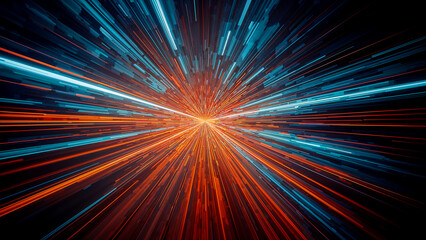 Tunnel of light in dynamic blue and orange