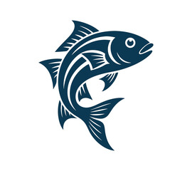 Jumping Salmon Fish Retro Vector Logo Design On White Background