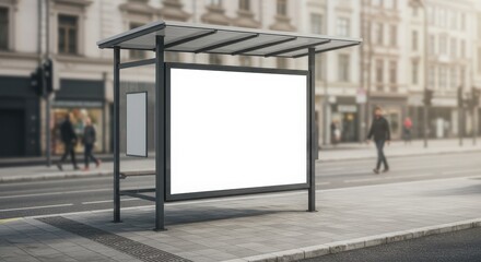 Naklejka premium Blank Billboard Mockup at a Bus Stop in the City