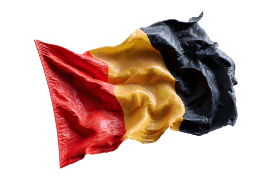 Waving flag of Belgium isolated on transparent background, patriotic symbol