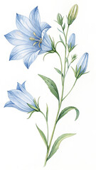 Watercolor Bellflower Illustration Blue Flowers Green Leaves White Background