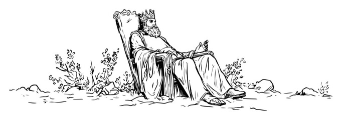medieval king resting on throne line art vector illustration © Kaz