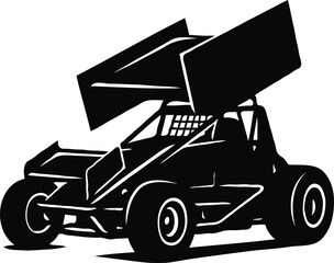 Powerful Sprint Car Silhouette High-Speed Racing Vector Illustration