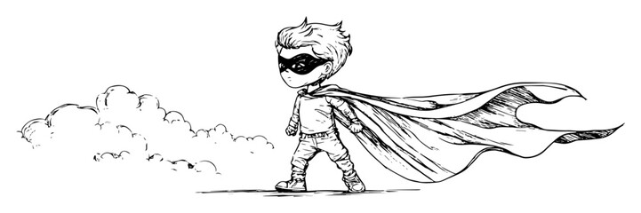 running masked boy superhero with cape dynamic illustration © Kaz