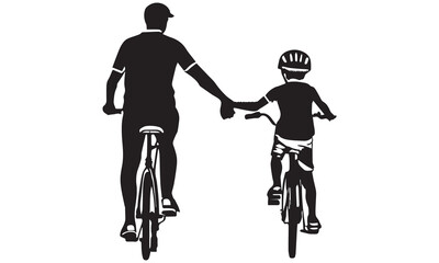 Bike ride with  kids in silhouette