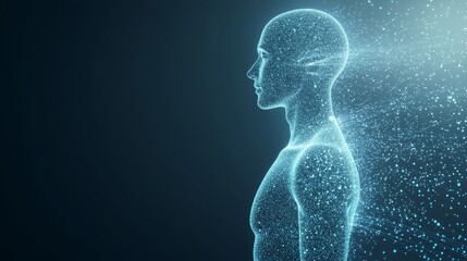 Human body silhouette of the healthy human body by glowing data in on blue background