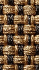 Closeup of Handwoven Jute Mat Texture in Golden Tan and Black