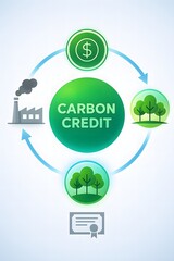 Illustrative depiction of the carbon credit cycle, showcasing the exchange between industrial emissions and investment in green initiatives for environmental sustainability.