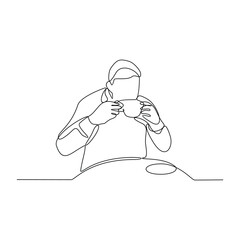 One continuous line drawing of drink coffee activity with simple linear style vector illustration. Coffee themes design in simple linear vector concept. Suitable for your business and asset design.