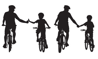Bike ride with  kids in silhouette