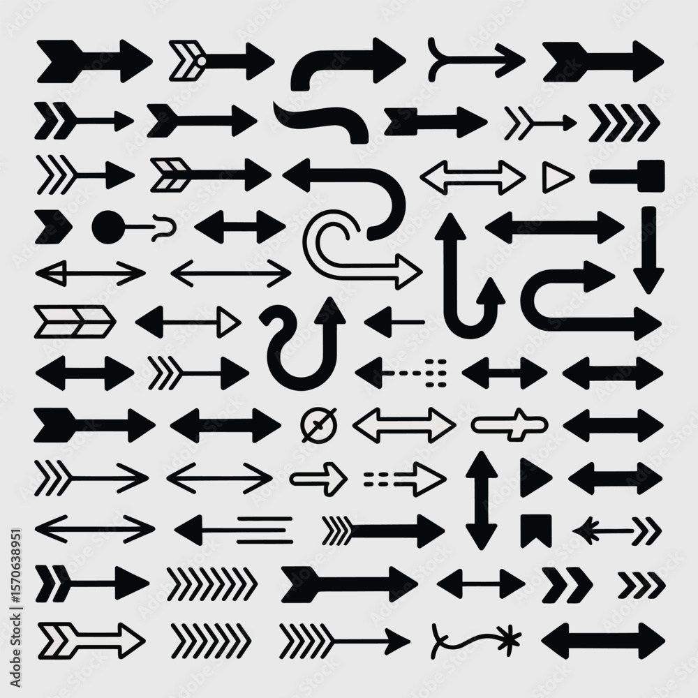Poster collection of black arrow icons various styles and directions simple graphic design elements set for