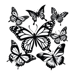 Monarch Butterfly Silhouette Collection – Vector Set on White Background
