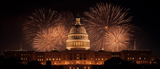 Celebratory fireworks display over the us capitol washington d.C. Nighttime event outdoor spectacle festive atmosphere