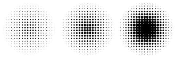 Halftone gradient. Dotted gradient, smooth dots spraying and halftones dot background seamless horizontal geometric pattern vector template set. unique dots modern circles