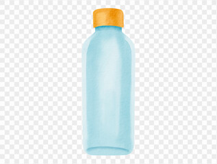 Blue summer water bottle in watercolor style, ideal for hydration or beach design.