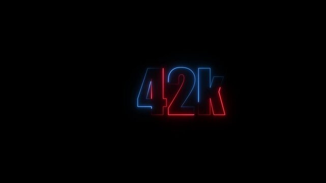 Abstract Neon Light 42K Letter Icon Animation on black background 4K Video, Thank you for 42k followers online social banner happy celebration
