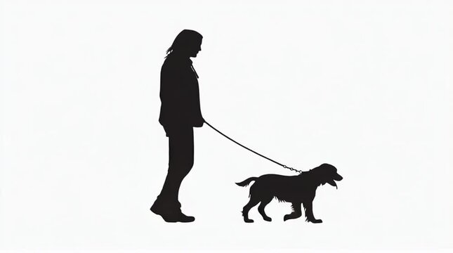 silhouettes of people walking dog