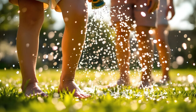 Sommerliches Kinderlachen beim Wasserspiel