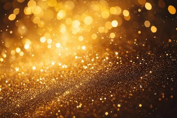 Golden Glitter, Bokeh Lights Shine with Abstract Texture and Festive Sparkle