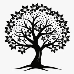 Obraz premium cherry tree black Silhouette vector