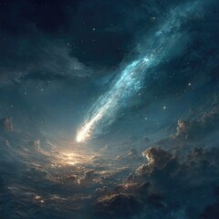 Comet Tail Streaming Plasma Across Starry Night Sky