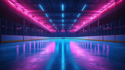 Glide across blue ice arena with neon lights and abstract glow concept