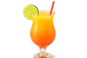 Glass of orange juice with lemon isolated on white background

