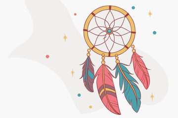 Fototapeta premium colorful feathers, dreamcatcher, boho chic, gold framing, abstract, vibrant, ethereal, soft focus, digital art