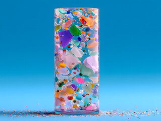 Microplastics in clear glass.